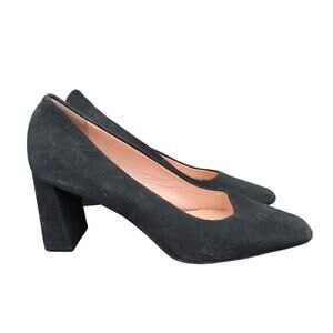 J.Crew‎ Block Heel Suede Pumps AV984 Black Leather Heels Closed Toe Women's 6